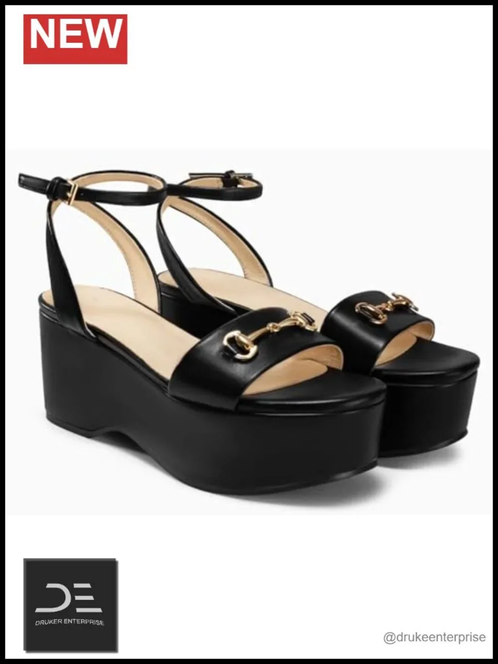 Platform Wedge Sandals Open Toe Ankle Strap Chunky Heels Faux Leather Padded